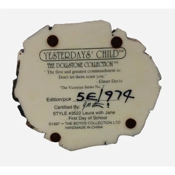 Vintage The Dollstone Collection Yesterdays Child Figurine First Day Of School - Picture 9 of 10